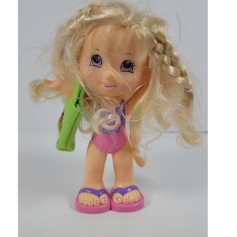 Fisher Price Snap N Style Doll Blonde Braid Pink Swimsuit Green Pumpkin Dress 5"